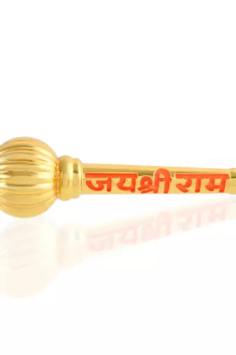 Memoir brass micron gold plated handmade jai shri ram inscribed mace hanuman gada puja item