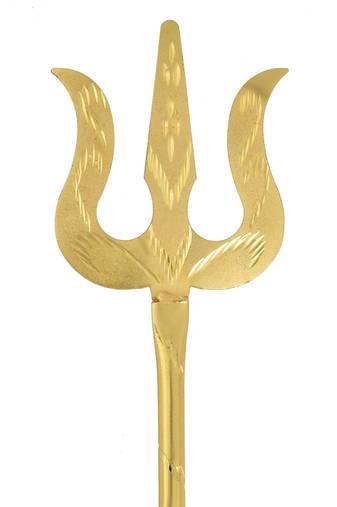 Memoir brass gold plated miniature hand crafted carving trishul puja article hindu pooja item temple accessory