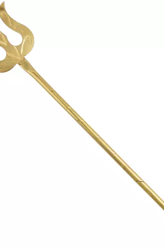 Memoir brass gold plated miniature hand crafted carving trishul puja article hindu pooja item temple accessory