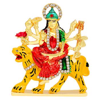 Memoir brass gold coloured meenakari durga sherawali hindu goddess idol 1