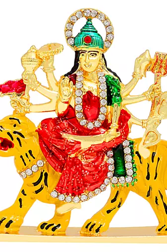 Memoir brass gold coloured meenakari durga sherawali hindu goddess idol