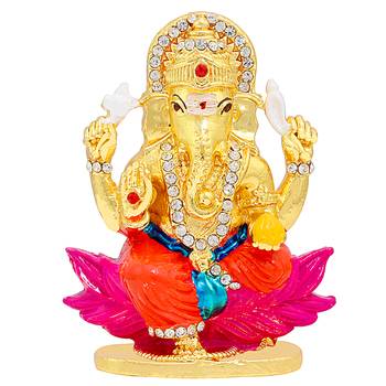 Memoir american diamond (cz) studded colourful meenakari ganpati idol stand showpiece - 7.62 cm 1
