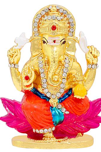 Memoir american diamond (cz) studded colourful meenakari ganpati idol stand showpiece - 7.62 cm