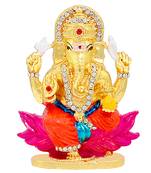 Memoir american diamond (cz) studded colourful meenakari ganpati idol stand showpiece - 7.62 cm