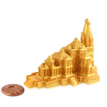 Memoir resin hardened pop golden colour exact replica miniature model copy of ayodhya ram mandir 1