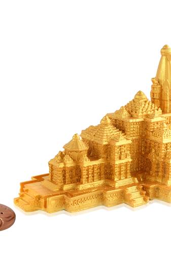 Memoir resin hardened pop golden colour exact replica miniature model copy of ayodhya ram mandir