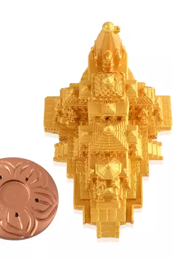 Memoir resin hardened pop golden colour exact replica miniature model copy of ayodhya ram mandir