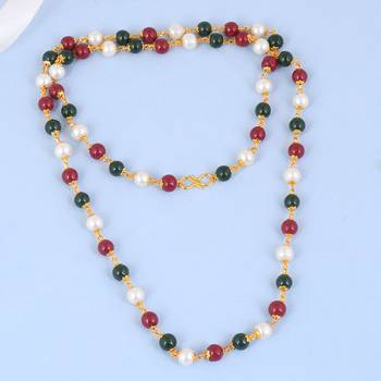 Memoir goldplated faux emerald ruby and fresh water pearls bead necklace mala women   1
