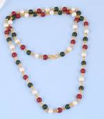 Memoir goldplated faux emerald ruby and fresh water pearls bead necklace mala women  