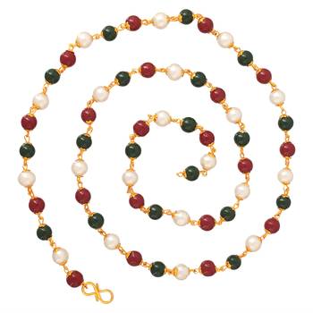 Memoir goldplated faux emerald ruby and fresh water pearls bead necklace mala women   2