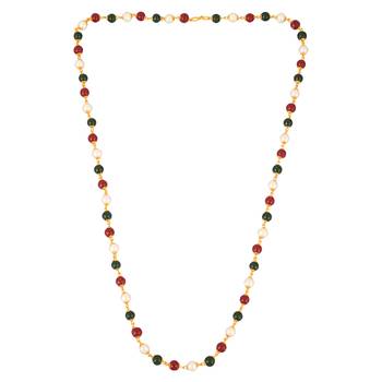Memoir goldplated faux emerald ruby and fresh water pearls bead necklace mala women   3