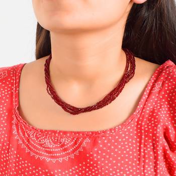 Memoir real natural ruby multi strand 6 layer choker fashion jewellery stone bead necklace for women   4