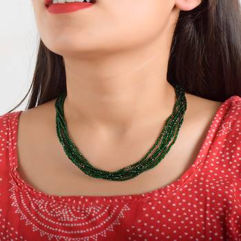 Memoir natural panna emerald multi strand 6 layer choker fashion jewellery stone bead necklace for women 4