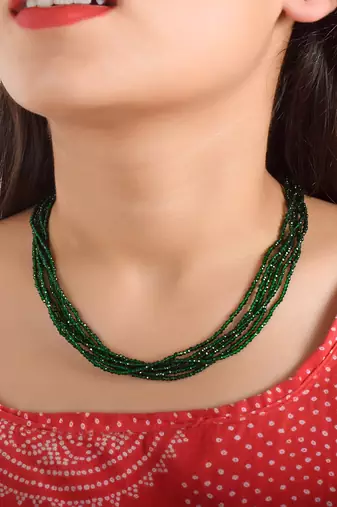 Memoir natural panna emerald multi strand 6 layer choker fashion jewellery stone bead necklace for women