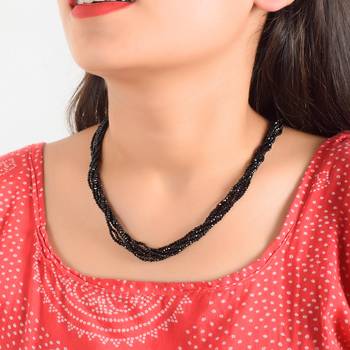 Memoir natural black tourmaline schorl multi strand 6 layer choker fashion jewellery stone bead   4