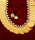 Memoir brass gold plated big lakshmi coin necklace set women