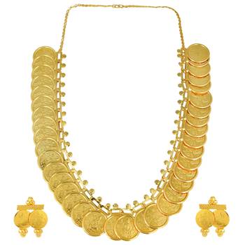 Memoir brass gold plated big lakshmi coin necklace set women 2