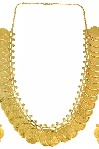 Memoir brass gold plated big lakshmi coin necklace set women