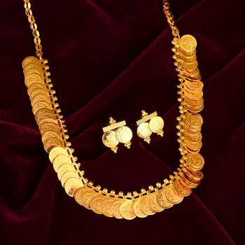 Memoir brass micron goldplated 18 inch lakshmi laxmi coin necklace set for women 1