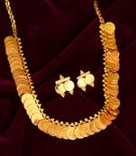 Memoir brass micron goldplated 18 inch lakshmi laxmi coin necklace set for women