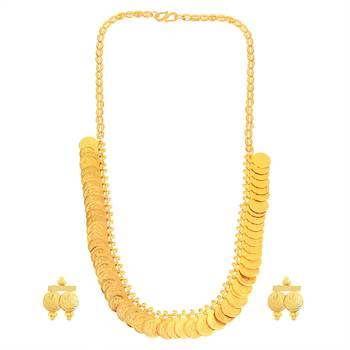 Memoir brass micron goldplated 18 inch lakshmi laxmi coin necklace set for women 2