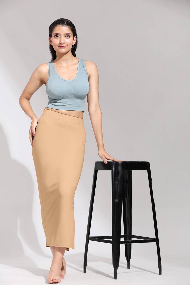 Solid Nylon Soft Petticoat Skirts for Women Saree Shape Wear 2 Piece