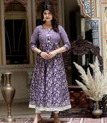 Women's purple cotton floral gota lace work anarkali kurta