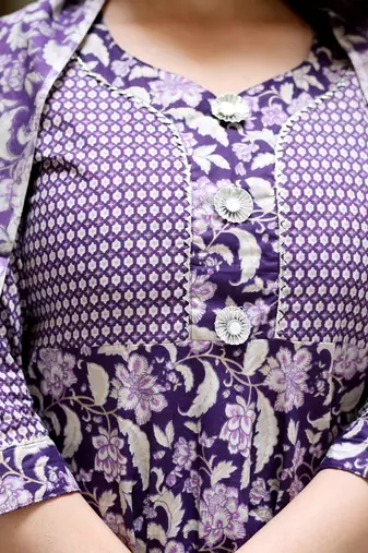 Women's purple cotton floral gota lace work anarkali kurta and dupatta