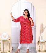 Womens plus size festive wear red bandhani printed straight kurti