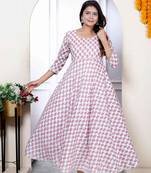 Womens pink pure cotton printed anarkali kurta