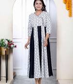 Womens cotton white bird print anarkali kurta