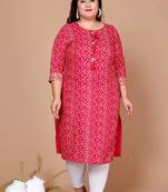 Womens plus size rayon pink bandhani printed straight kurti