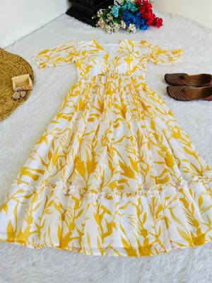Yellow Cotton Printed Gown 2