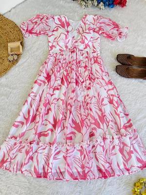 Pink Cotton Printed Long Kurti 2