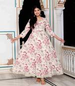 Womens light pink cotton gotapatti birds and leaf floral printed anarkali kurta