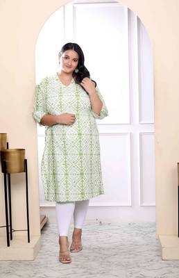 Womens plus size white and green tie dye cotton kurti 1