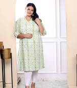 Womens plus size white and green tie dye cotton kurti