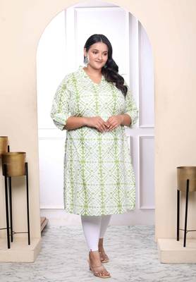 Womens plus size white and green tie dye cotton kurti 2