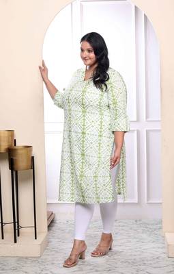 Womens plus size white and green tie dye cotton kurti 3