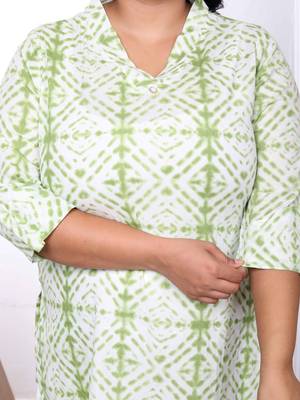 Womens plus size white and green tie dye cotton kurti 4