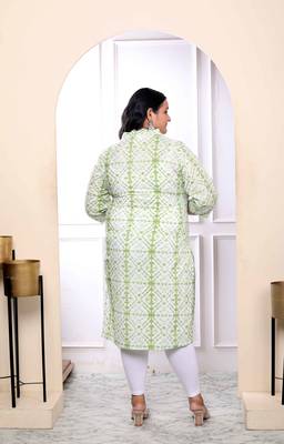 Womens plus size white and green tie dye cotton kurti 5