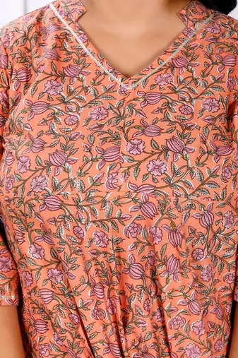 Womens plus size orange cotton floral and gota patti details party wear anarkali kurta