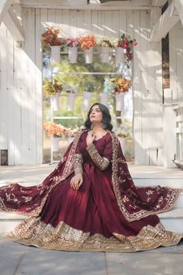 Faux Georfgette Elegant Heavy Faux Georgette Stitched Gown Set 6
