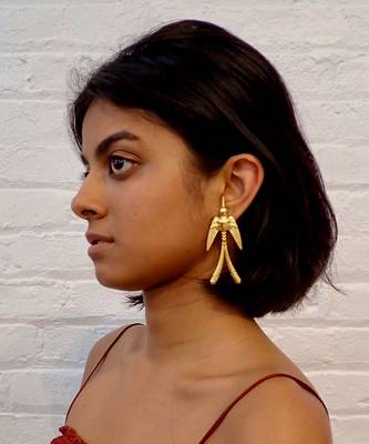 Gold drongo bird earrings 2