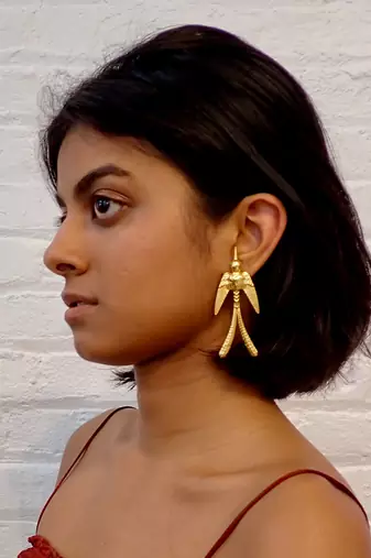 Gold drongo bird earrings