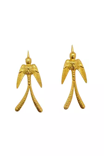 Gold drongo bird earrings