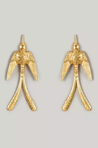 Gold drongo bird earrings