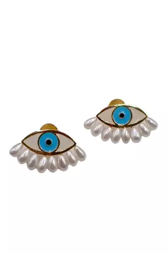 White evil eye earrings