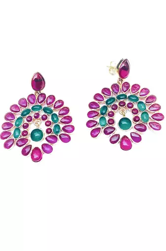 Pink peacock earrings