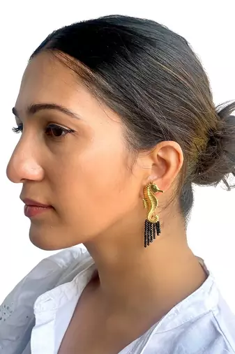 Gold golden seahorse earrings